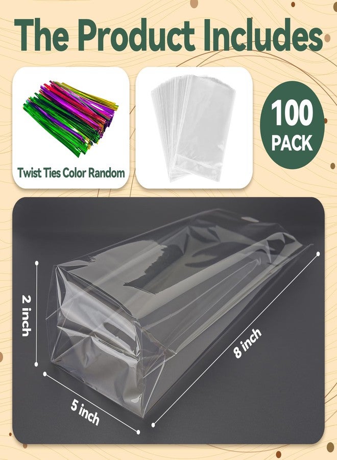 NPLUX 100 Pack Cellophane Bags Clear Flat bottom Cellophane Treat Bags Gusseted with 100 Pack Twist Ties for Candy Popcorn Cookie Small Gift Wrapping(5x8x2 Inches) - Image 3